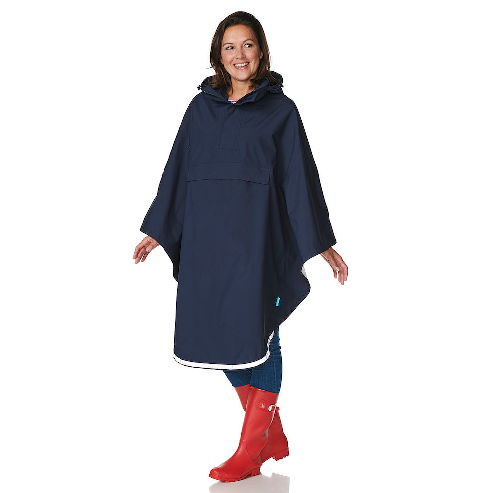 Regencape donkerblauw Happy Rainy days 