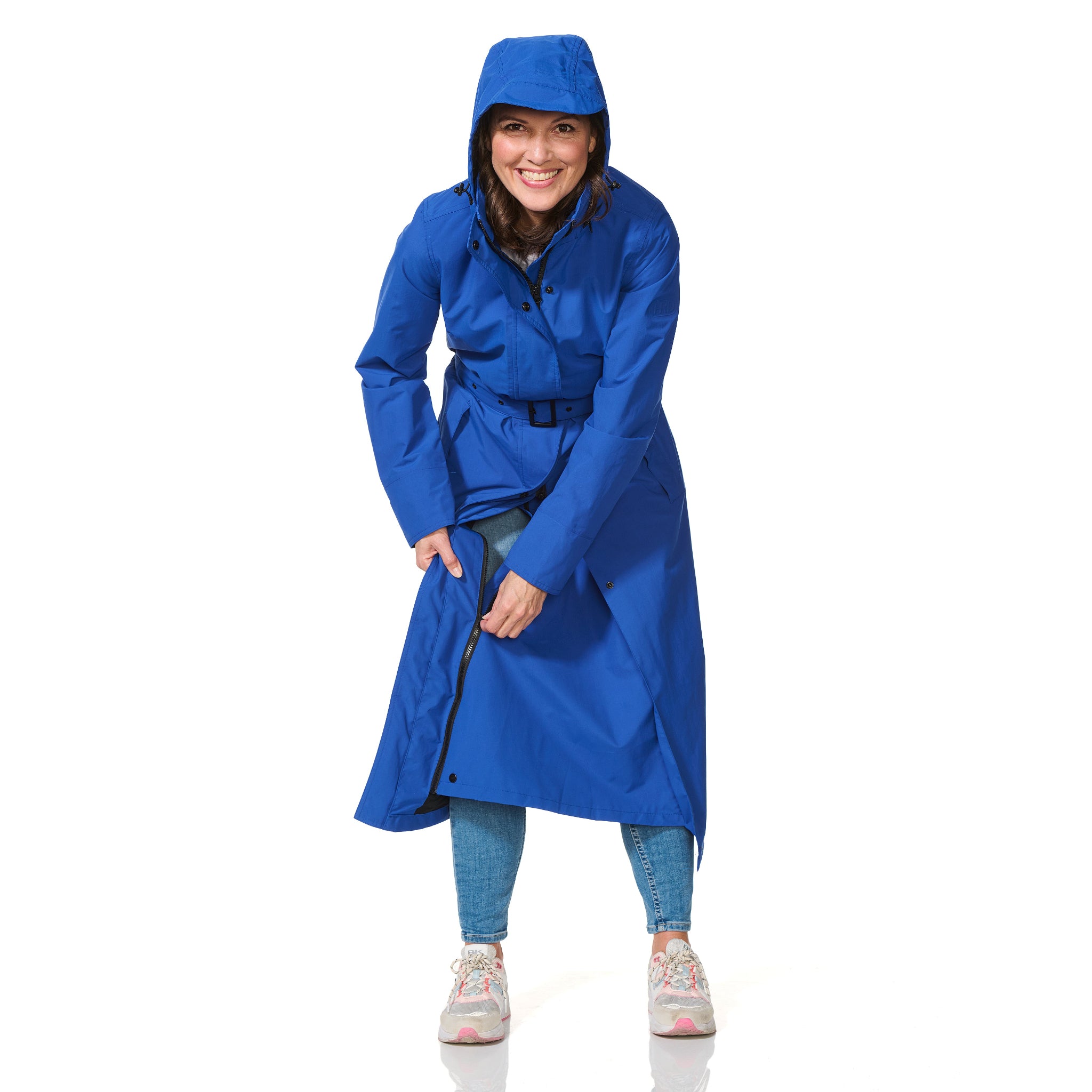Lange Regenjas Dames kobalt blauw Montreal Happy Rainy Days