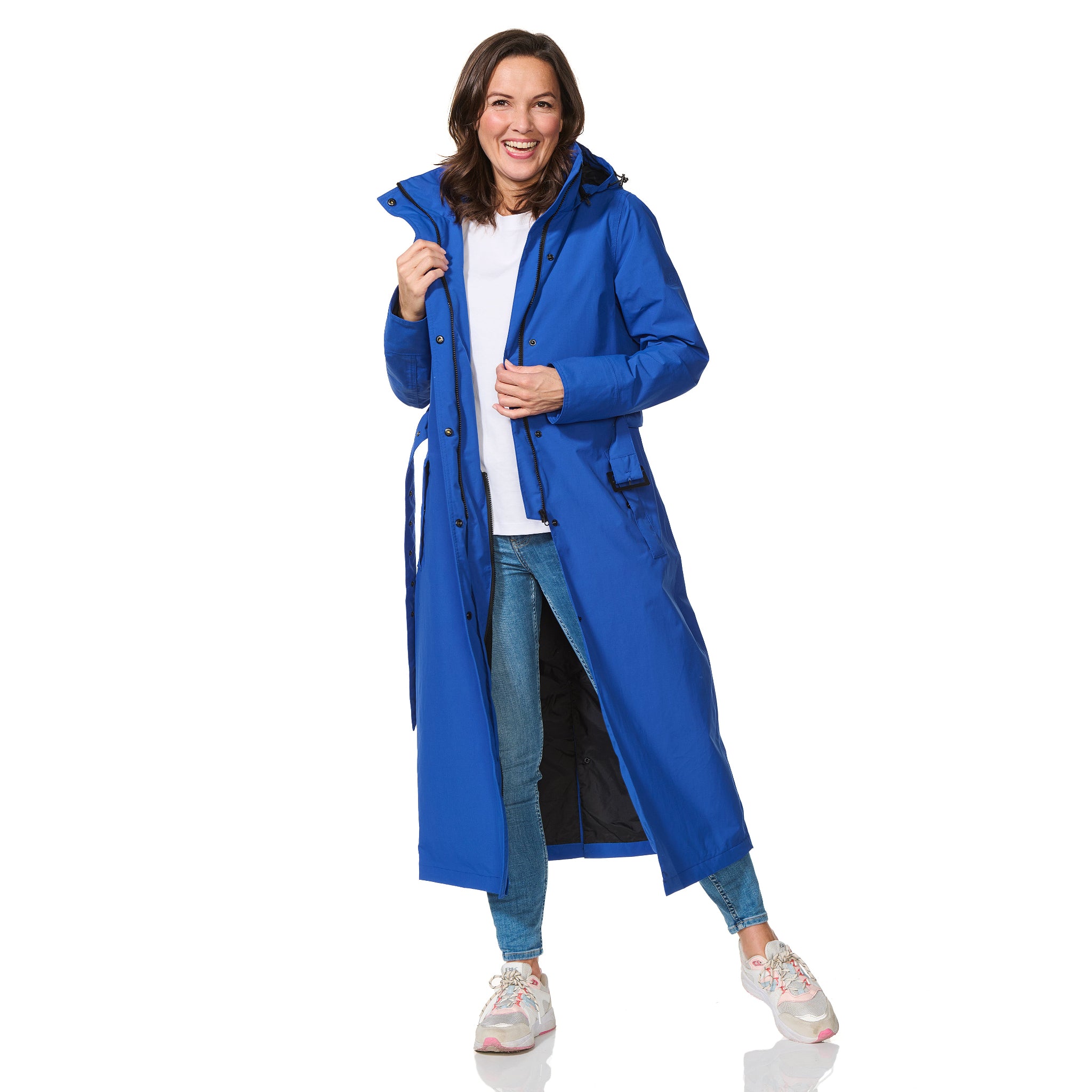 Lange Regenjas Dames kobalt blauw Montreal Happy Rainy Days