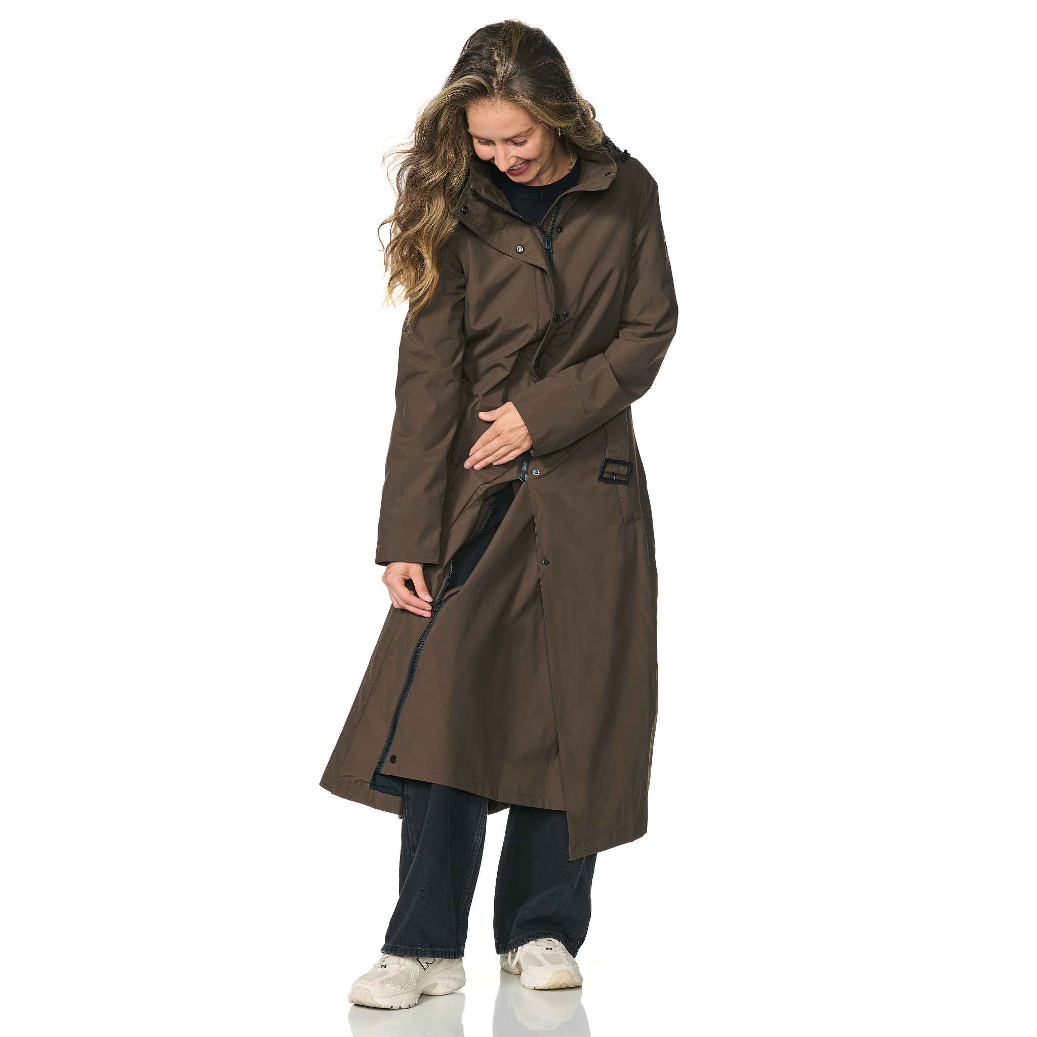 Lange Regenjas Dames donkerbruin Montreal Happy Rainy Days