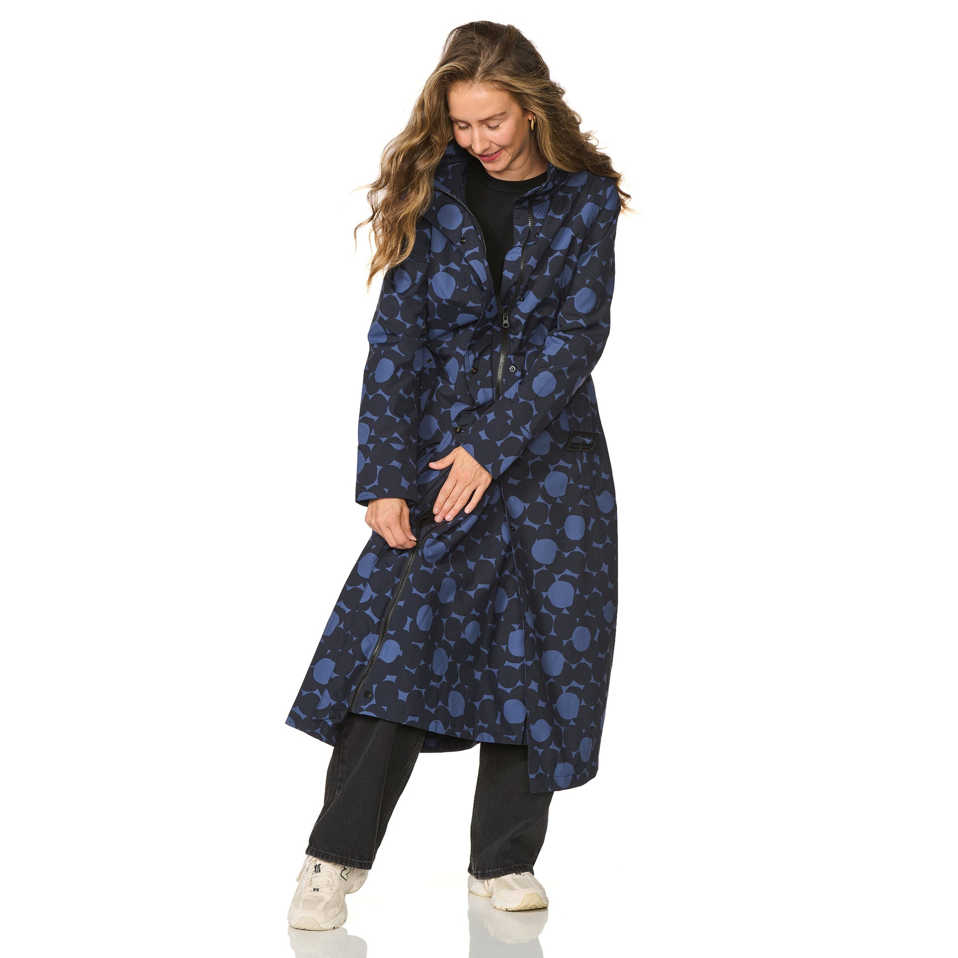 Lange regenjas Montreal print blauw Happy Rainy Days 