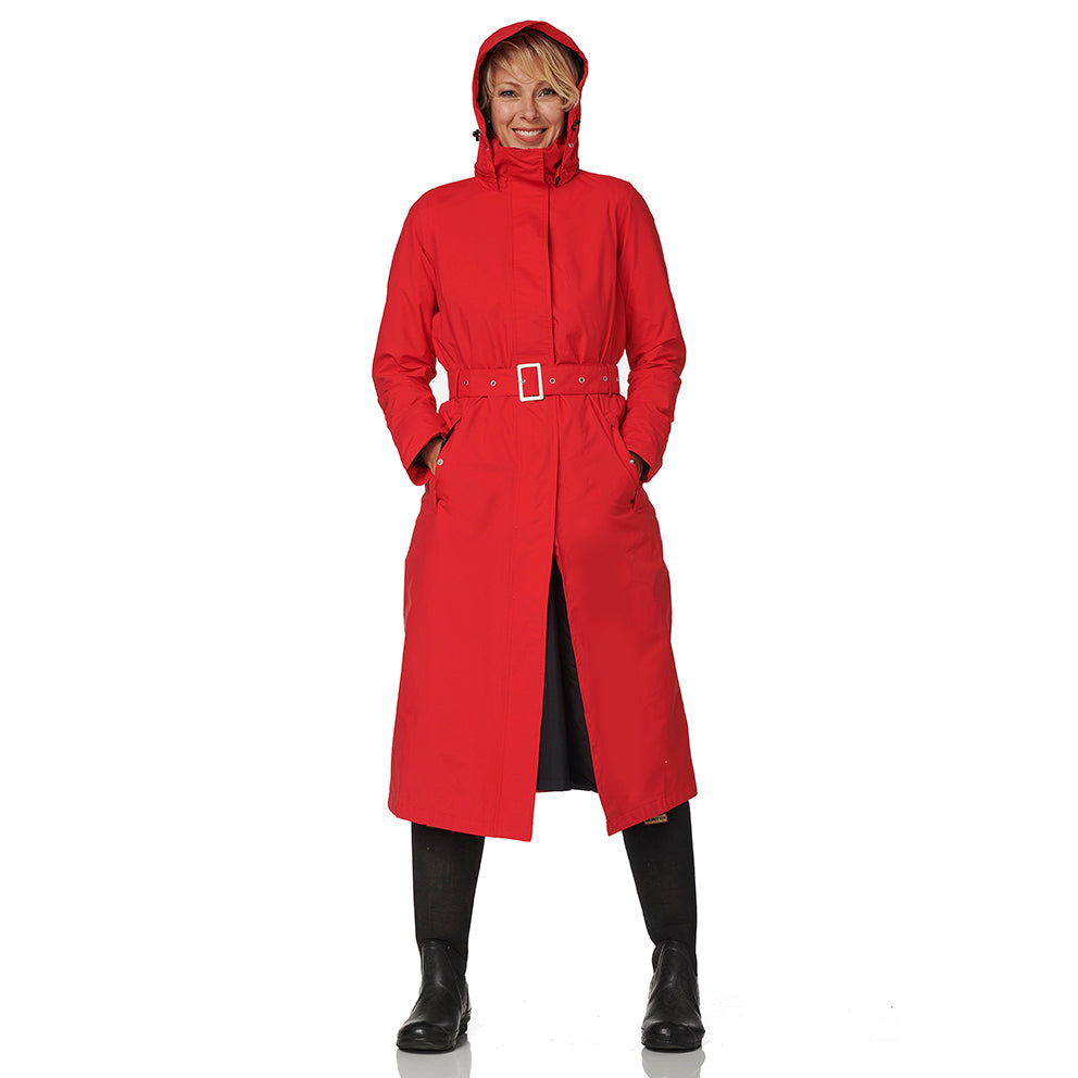 Lange Regenjas Dames Rood Montreal Happy Rainy Days Front Hood